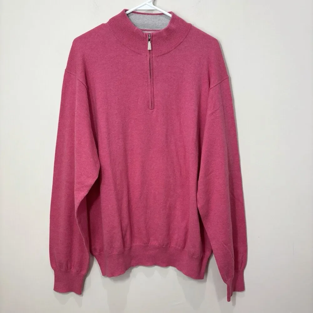 Peter Millar 1/4 Zip Sweater Mens XL Cotton Cashmere Pink Mock Neck Preppy Luxe